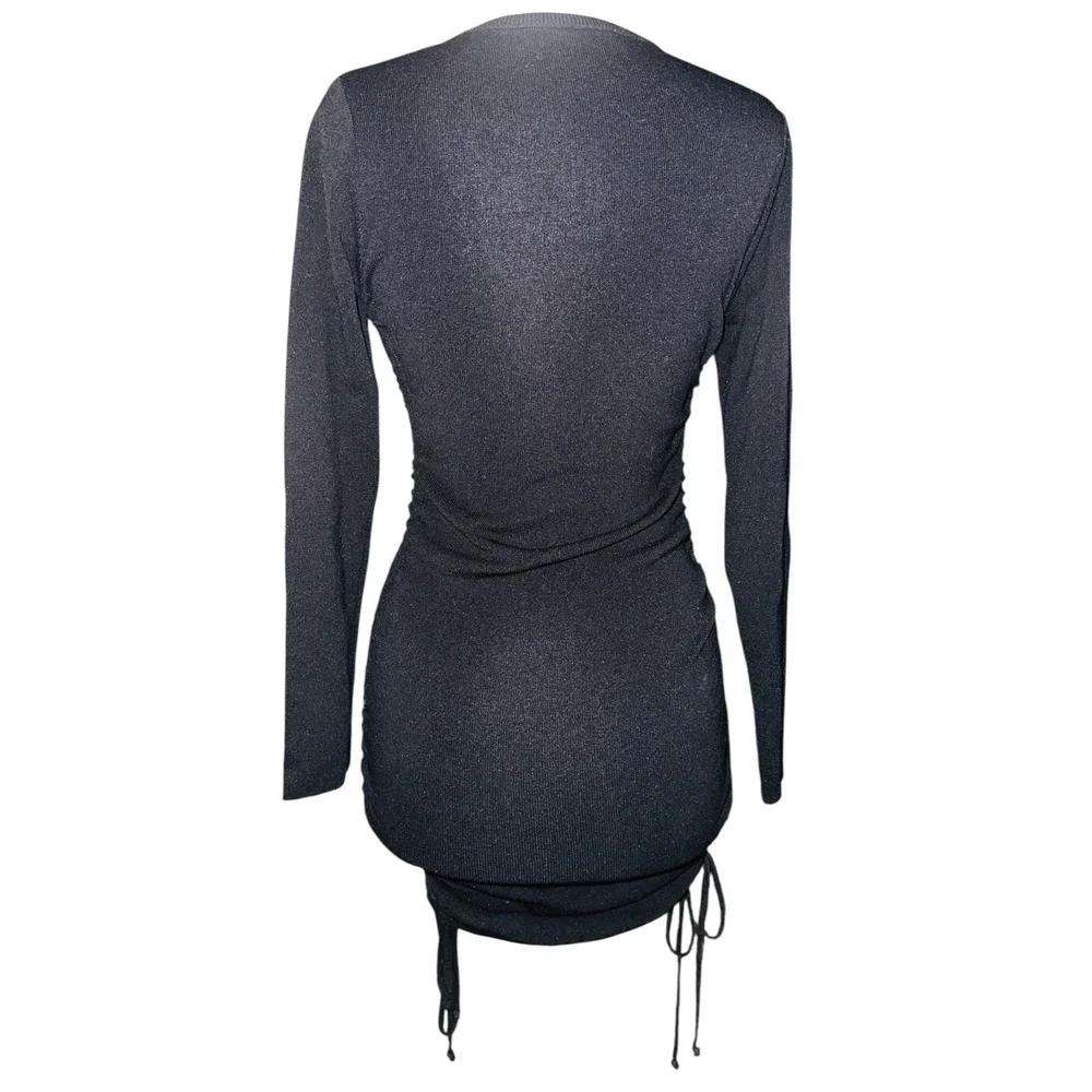 Lioness Bodycon Mini Dress Ruched Drawstring Long Sleeve Black Party A6